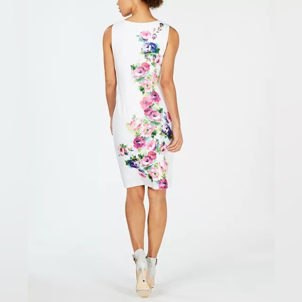 NEW Calvin Klein Sheath Dress White Floral Sleeveless 8 - Picture 2 of 12